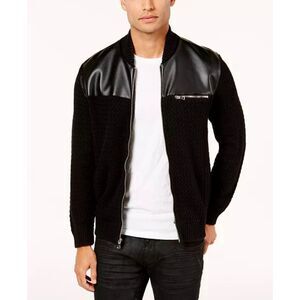 INC International Concepts Black Mixed Media Sweater Jacket Size S